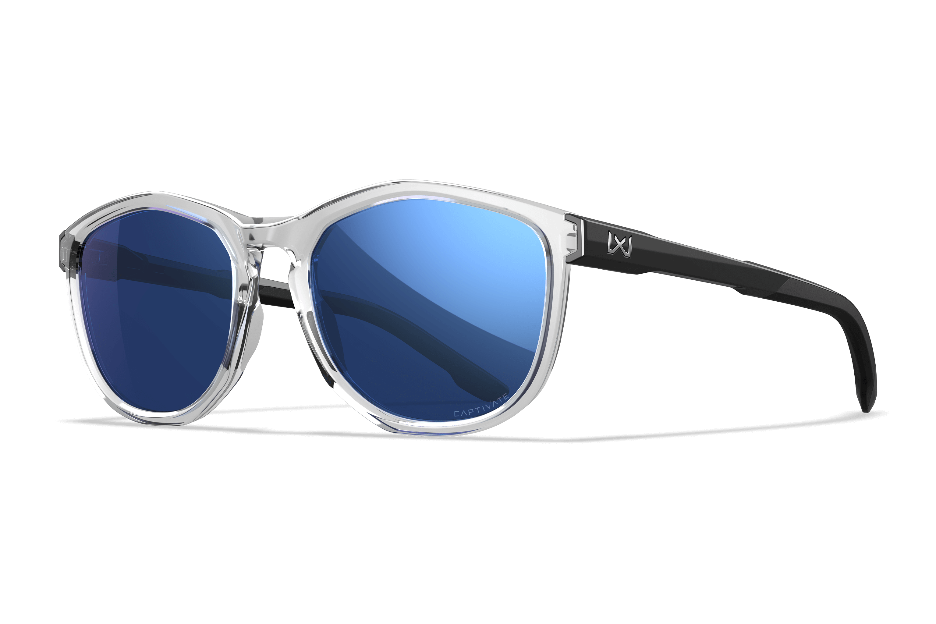 WX Bravo Sunglasses - CAPTIVATE™ Polarized Blue Lenses Clear Frame
