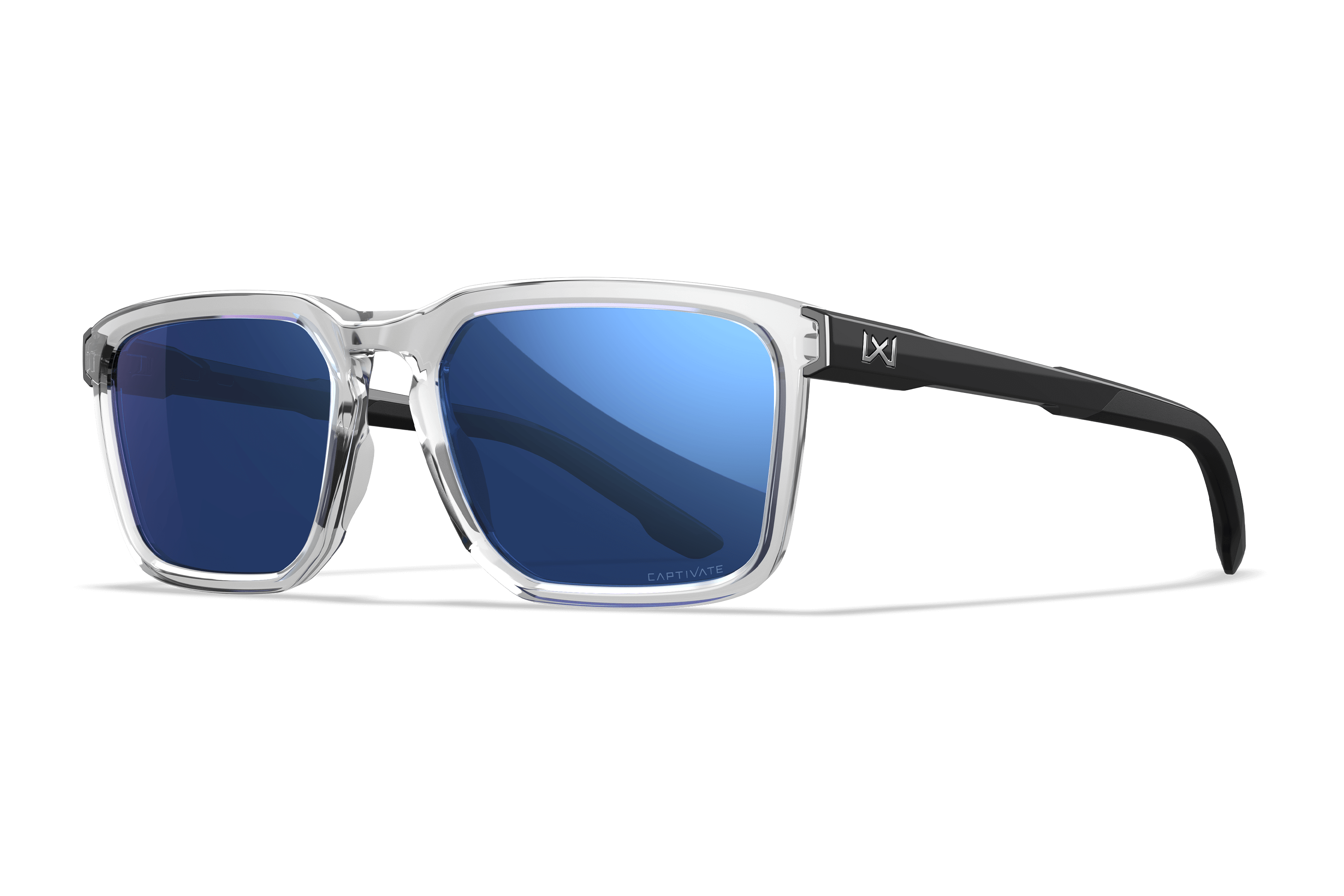 WX Zulu Sunglasses CAPTIVATE™ Polarized Blue Mirror Lenses Clear Frame