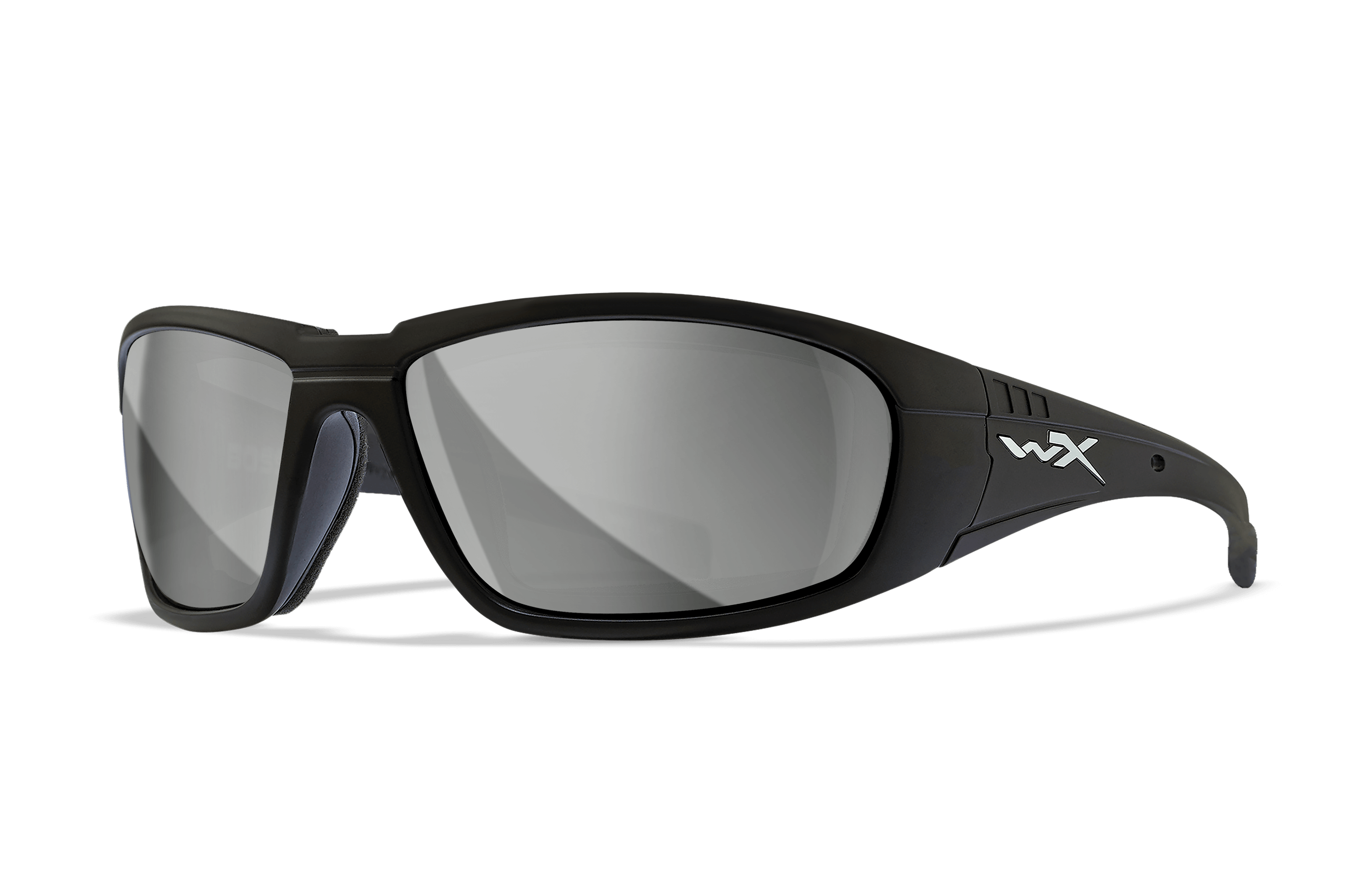 Wiley X WX Boss Sunglasses, Safety Glasses For Men And Women, UV Eye Protection For Shooting, Fishing, Biking, And Extreme Sports, Matte Black Frames, Silver Flash Tinted Lenses