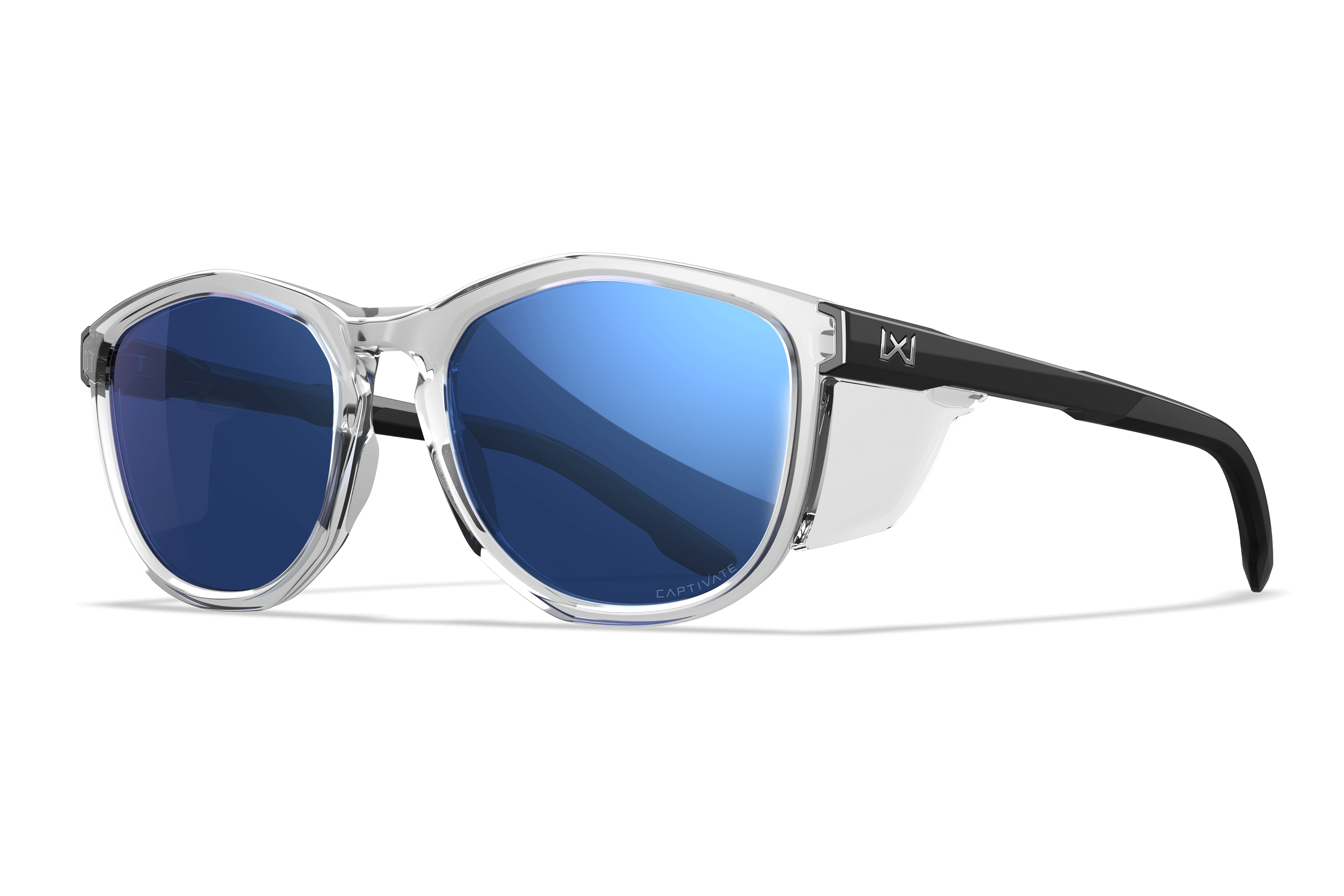 WX Bravo Sunglasses - CAPTIVATE™ Polarized Blue Lenses Clear Frame