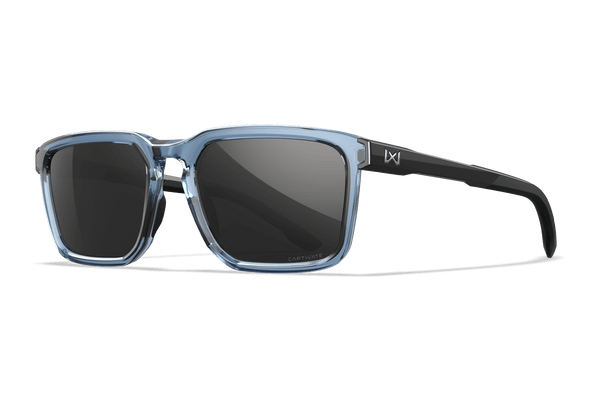 WX Zulu Sunglasses CAPTIVATE™ Black Mirror Lenses Crystal Blue Frame