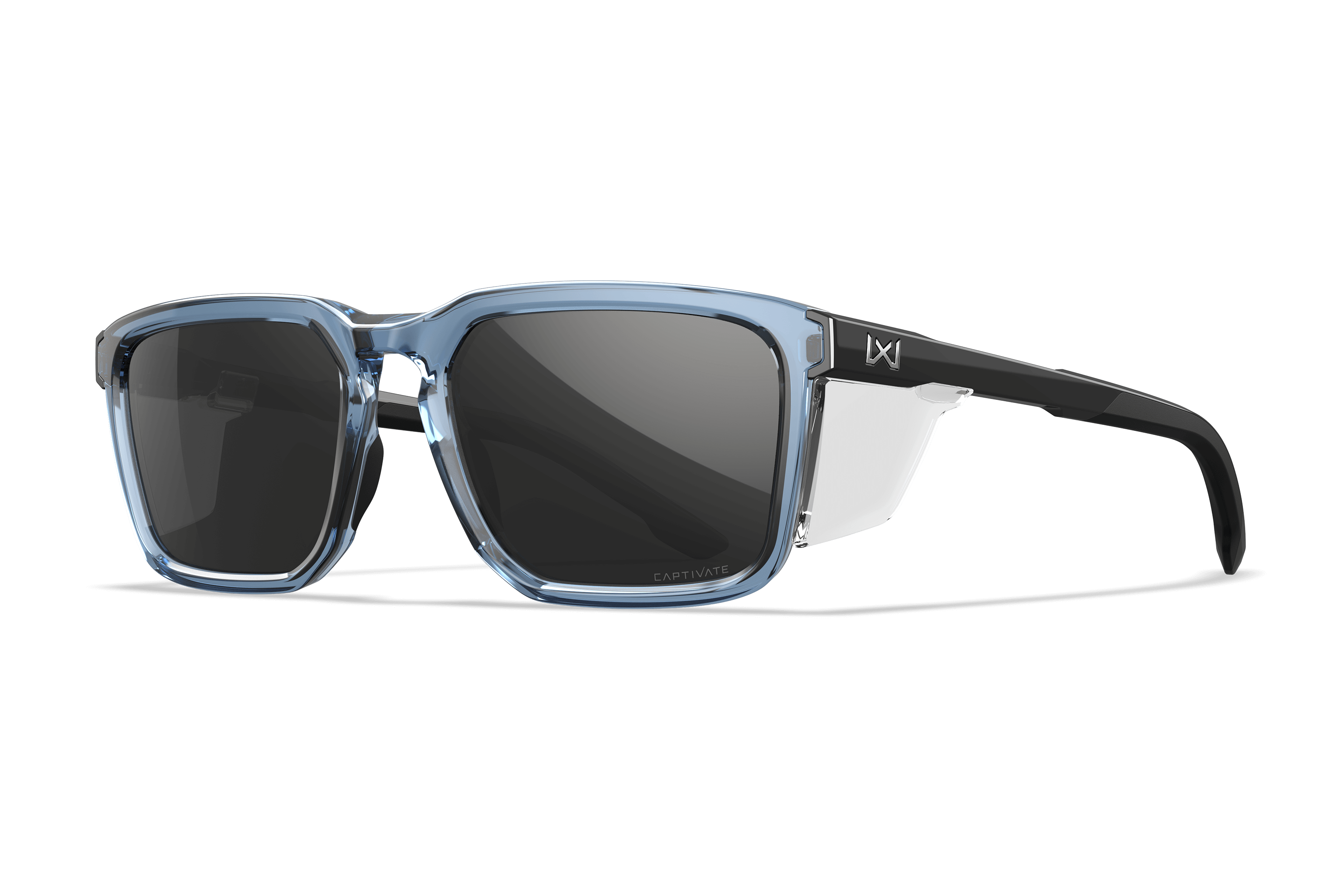 WX Zulu Sunglasses CAPTIVATE™ Black Mirror Lenses Crystal Blue Frame