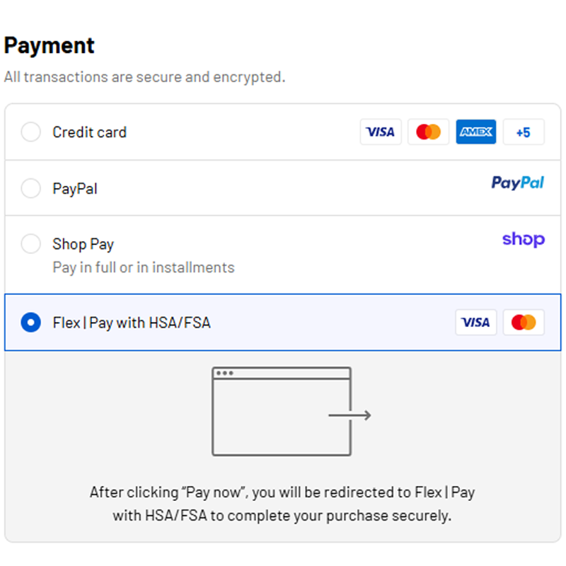 Payment method selection screen with Visa, Mastercard, PayPal, and Shop Pay options.