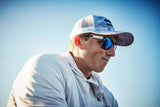 Man wearing the WX APEX captivate polarized blue mirror sunglasses