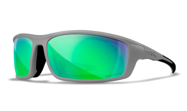 WX Grid Sunglasses Matte Grey Frames with CAPTIVATE™ Polarized Green Mirror Lenses Front