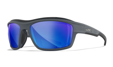 WX Ozone Matte Grey Frames with CAPTIVATE™ Polarized Blue Mirror Lenses Front