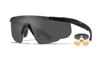 WX Saber Advanced Matte Black Framed Sunglasses with Clear, Smoke Grey, Light Rust Interchangeable Lenses Front Left