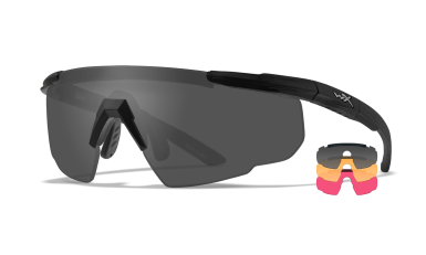 WX Saber Advanced Matte Black Framed Sunglasses with Smoke Grey, Light Rust, Vermillion Interchangeable Lenses