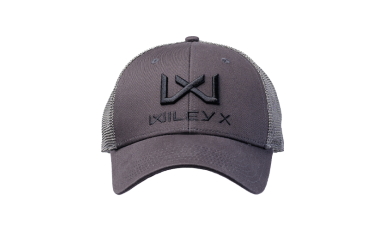 WX Trucker Cap in Dark Clay with Black Logo - Front View