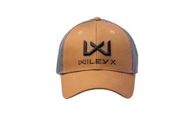 WX Trucker Cap in Tan with Black WX Logo - Front View