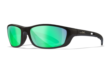 SKU: P-17CGM CAPTIVATE Polarized Green Mirror with Gloss Black Frame, Front Angle Left View.
