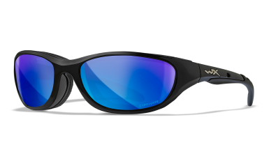 Airrage 692 CAPTIVATE Polarized Blue Mirror with Gloss Black Frame, Front Angle Left View.