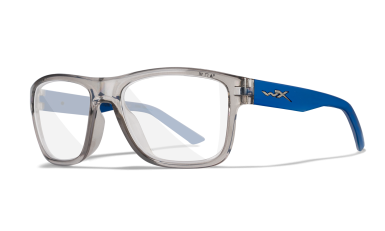WX Ovation Eyeglasses Crystal Grey Frame with Blue Temples Front