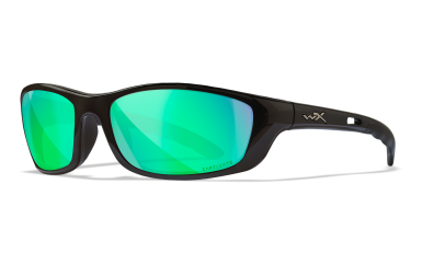  P-17CGM CAPTIVATE Polarized Green Mirror with Gloss Black Frame, Front Angle Left View.