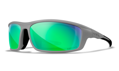 WX Grid Sunglasses Matte Grey Frames with CAPTIVATE™ Polarized Green Mirror Lenses Front