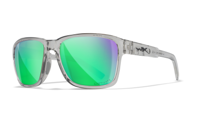 WX Trek Sunglasses Gloss Crystal Light Grey Frames with CAPTIVATE™ Polarized Green Mirror Lenses Front